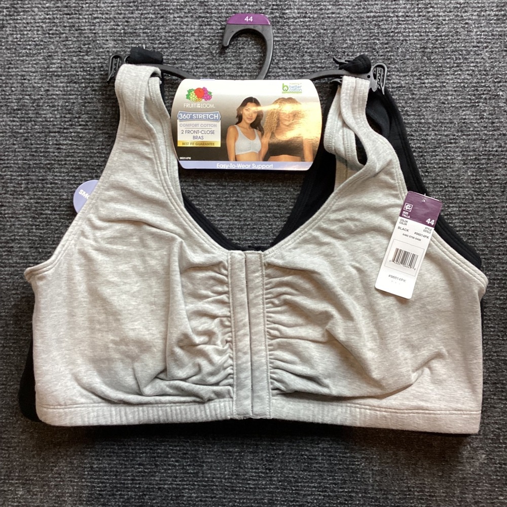 360 Stretch Front Close Cotton Bra 2 Pack Black Gray 44 96014P 223